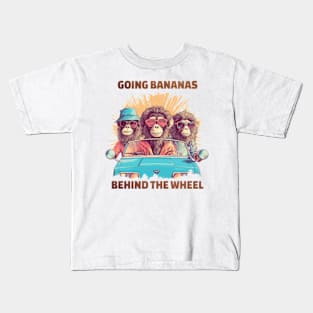 Going Bananas Behind The Wheel Monkeys Kids T-Shirt